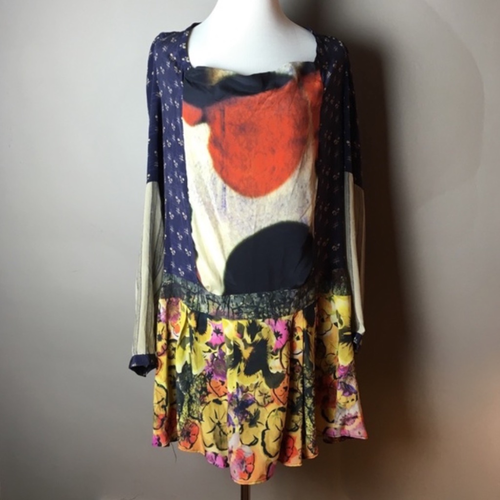 Desigual 100% Silk Multi Color Dress, Italian Size 40, Us 4 Small